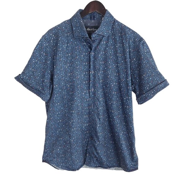 Robert Graham Mens XL Blue Floral Short Sleeve Button-Up Shirt Tailored Fit - Picture 1 of 6